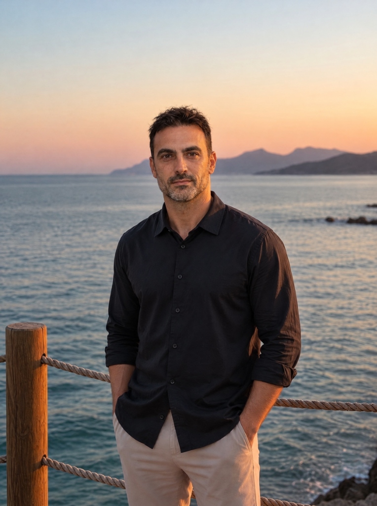 Andrea sul lungomare al tramonto